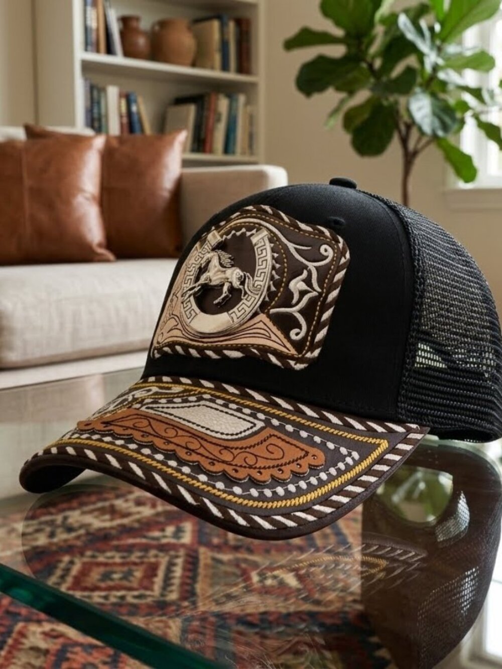 Embroidered Cowboy Snapback Trucker Cap